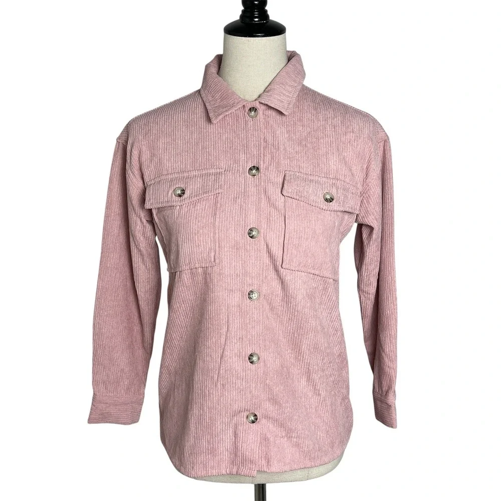 No Comment Girls Pink Corduroy Button Front Shirt Jacket 14‎